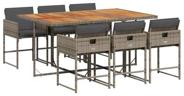 VidaXL 7 részes szürke polyrattan kerti étkezőgarnitúra párnával
