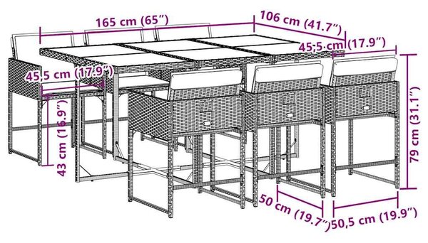 VidaXL 7 részes szürke polyrattan kerti étkezőgarnitúra párnával