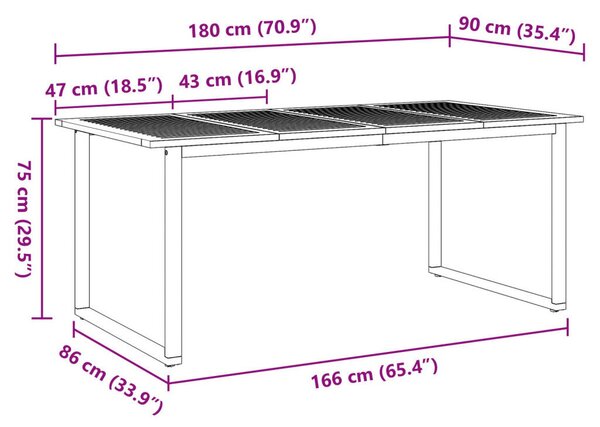 Kültéri Étkezőasztal Szürke 180x90x75 cm Acél&amp;Masszív Akác Fa