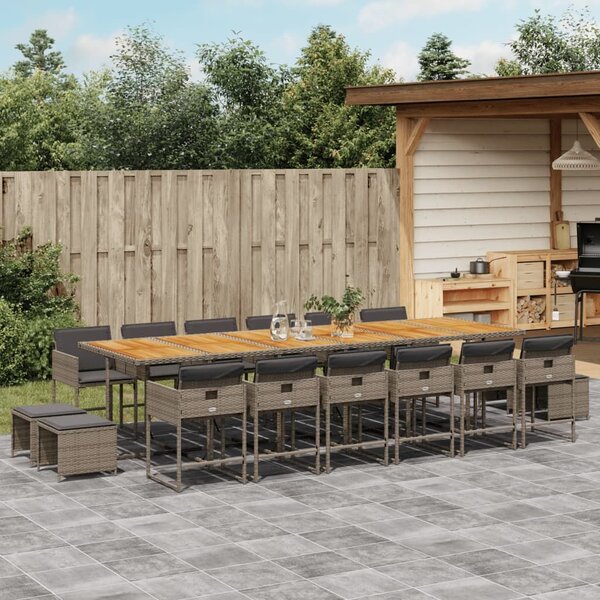 VidaXL 17 részes szürke polyrattan kerti étkezőgarnitúra párnával