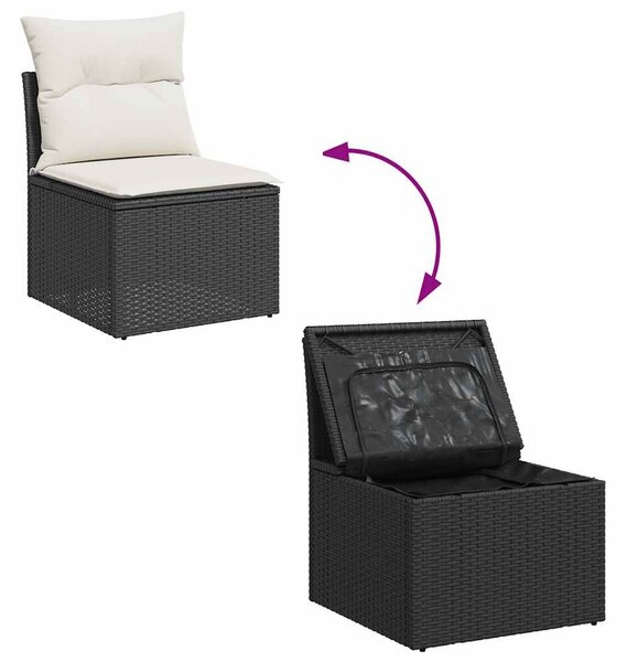VidaXL 7 részes fekete polyrattan akácfa kerti ülőgarnitúra párnával