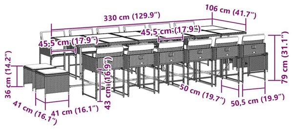VidaXL 17 részes szürke polyrattan kerti étkezőgarnitúra párnával