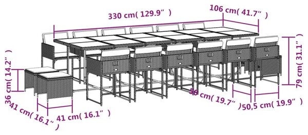 VidaXL 17 részes szürke polyrattan kerti étkezőgarnitúra párnával