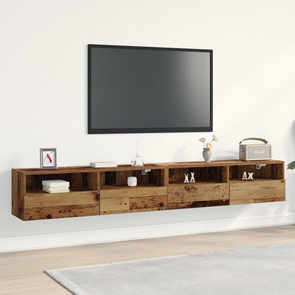 TV Fali Szekrények 2 db Régi Fa 100x30x30 cm Mérnöki Fa
