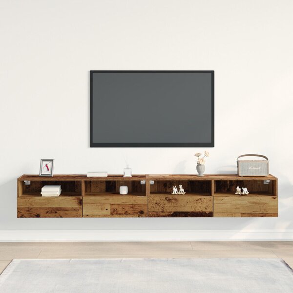TV Fali Szekrények 2 db Régi Fa 100x30x30 cm Mérnöki Fa
