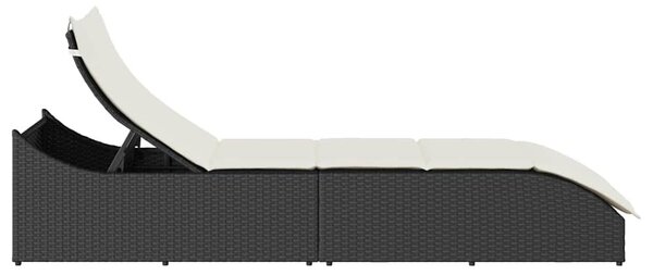 VidaXL fekete polyrattan összecsukható napozóágy párnával és tárolóval