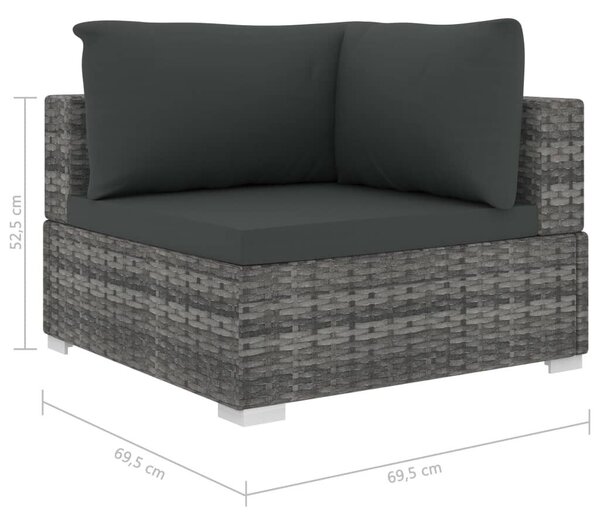 11-részes szürke polyrattan kerti bútorszett párnákkal