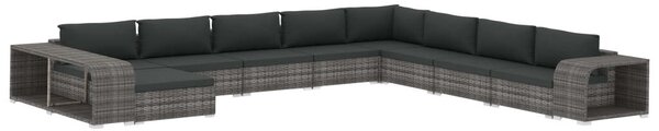 11-részes szürke polyrattan kerti bútorszett párnákkal