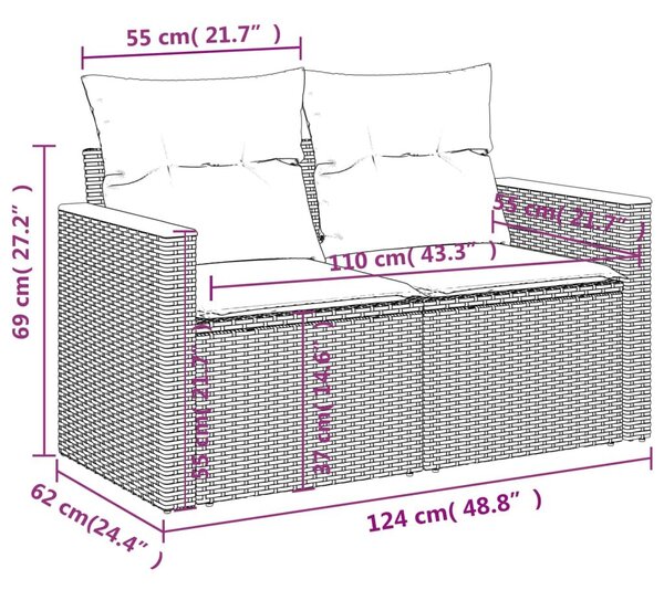 VidaXL 5 részes fekete polyrattan kerti ülőgarnitúra párnával