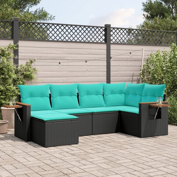 VidaXL 6 részes fekete polyrattan kerti ülőgarnitúra párnával