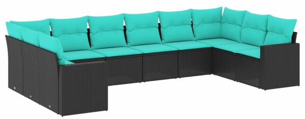 VidaXL 10 részes fekete polyrattan kerti ülőgarnitúra párnával