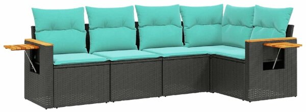 VidaXL 5 részes fekete polyrattan kerti ülőgarnitúra párnával