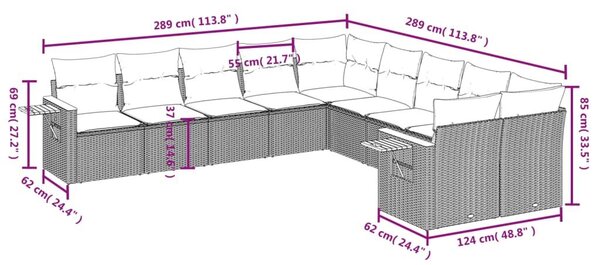 VidaXL 10 részes fekete polyrattan kerti ülőgarnitúra párnával