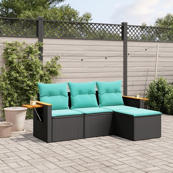VidaXL 4 részes fekete polyrattan kerti ülőgarnitúra párnával