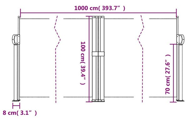Antracitszürke behúzható oldalsó napellenző 100 x 1000 cm