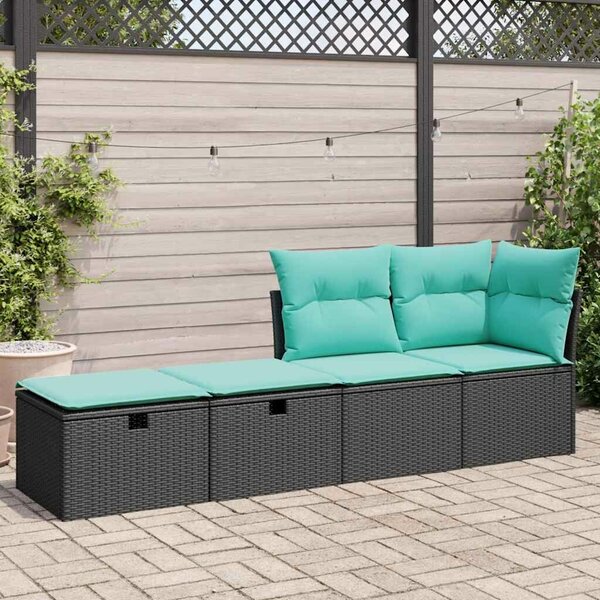 VidaXL 2 részes fekete polyrattan akácfa kerti ülőgarnitúra párnával