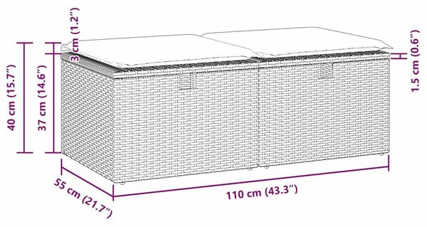 VidaXL 2 részes fekete polyrattan akácfa kerti ülőgarnitúra párnával