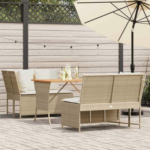 VidaXL 3 részes bézs polyrattan kerti ülőgarnitúra párnákkal
