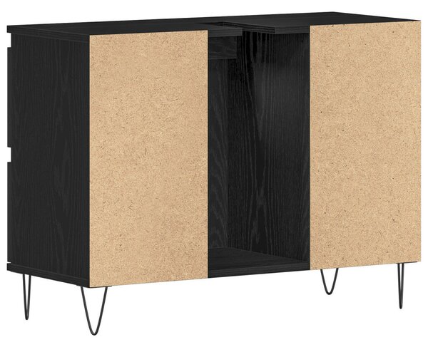 Fürdőszoba Mosdókagyló Szekrény Fekete Tölgy 80x33x60 cm Műanyag