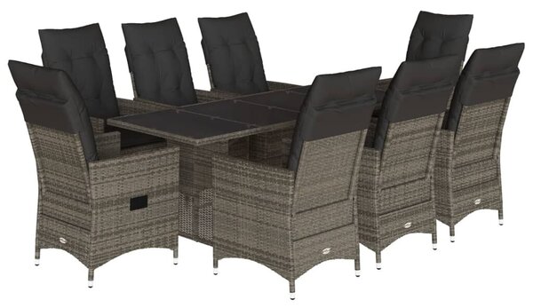VidaXL 9 részes szürke polyrattan kerti étkezőgarnitúra párnával