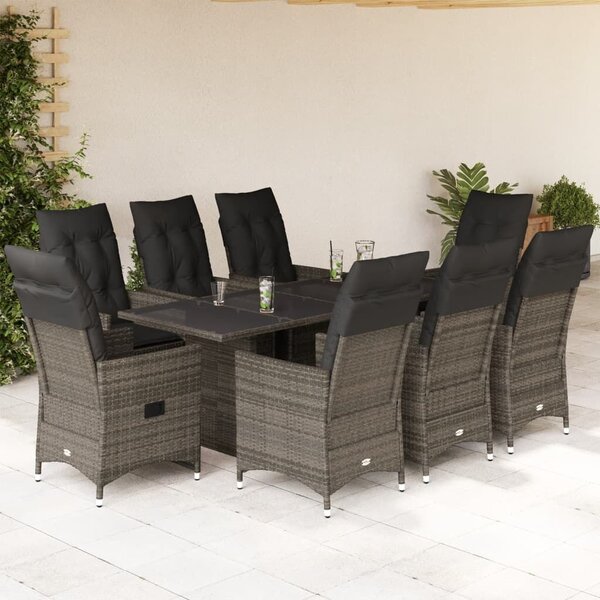 VidaXL 9 részes szürke polyrattan kerti étkezőgarnitúra párnával