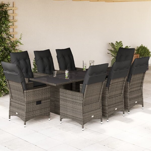 VidaXL 9 részes szürke polyrattan kerti étkezőgarnitúra párnával