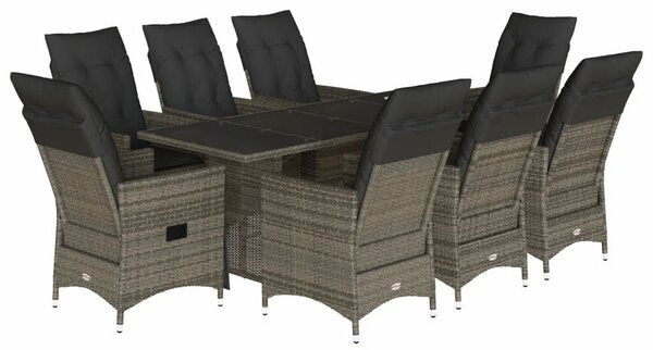 VidaXL 9 részes szürke polyrattan kerti étkezőgarnitúra párnával