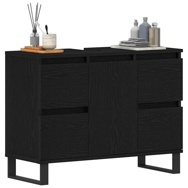 Fürdőszoba Mosdó Szekrény Fekete Tölgy 80x33x60 cm Mérnöki Fa