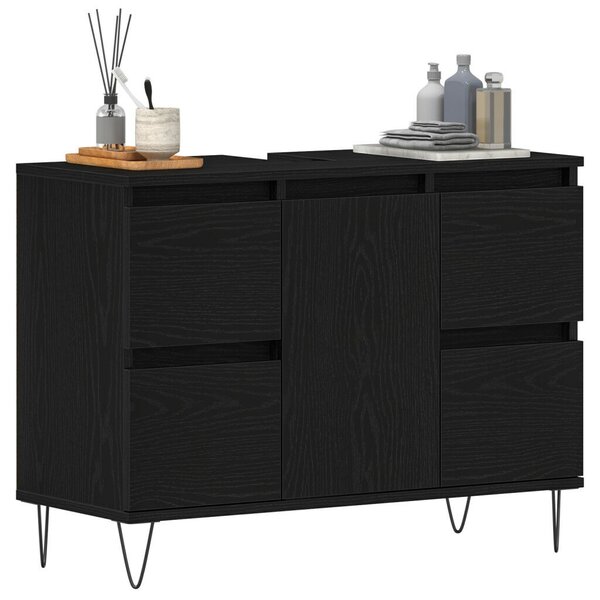 Fürdőszoba Mosdókagyló Szekrény Fekete Tölgy 80x33x60 cm Műanyag