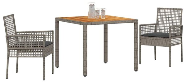 VidaXL Kert étkező szett 3 pcs Szürke Poli rattan