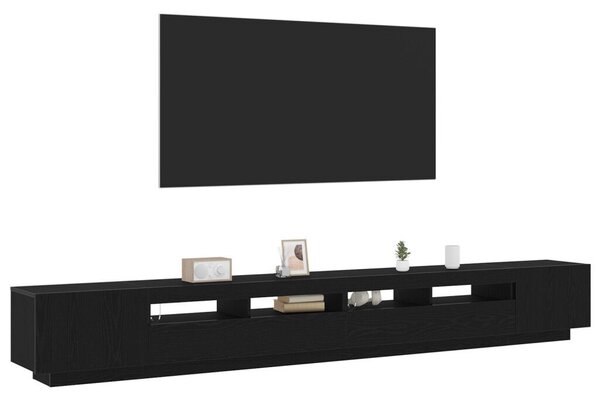 TV állvány LED világítással, fekete tölgyből, 300x35x40 cm, mérnöki fa