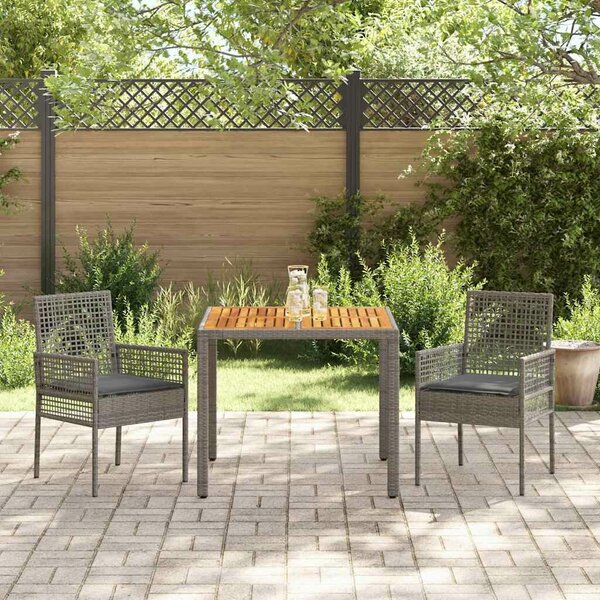 VidaXL Kert étkező szett 3 pcs Szürke Poli rattan