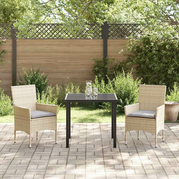 VidaXL Kert étkező szett párnával 3 pcs Bézs Poli rattan