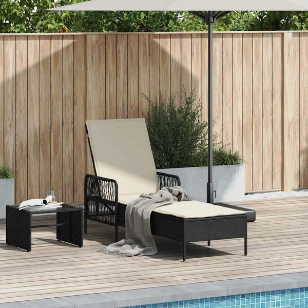 VidaXL Napozóágy párnával 1-személy Fekete 157 x 55 x 92cm polirattan