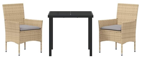 VidaXL Kert étkező szett párnával 3 pcs Bézs Poli rattan