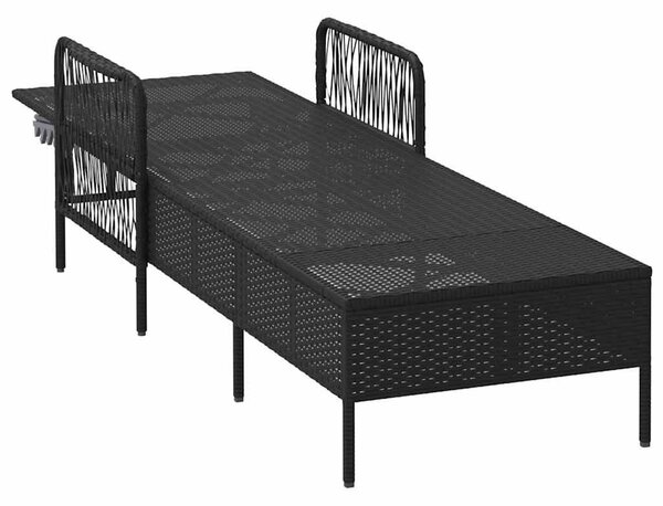 VidaXL Napozóágy párnával 1-személy Fekete 157 x 55 x 92cm polirattan