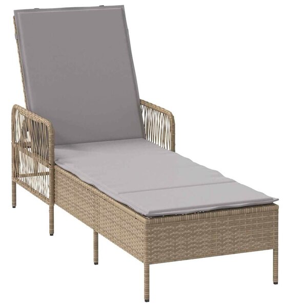 VidaXL Napozóágy párnával 1-személy Bézs 157 x 55 x 92cm polirattan