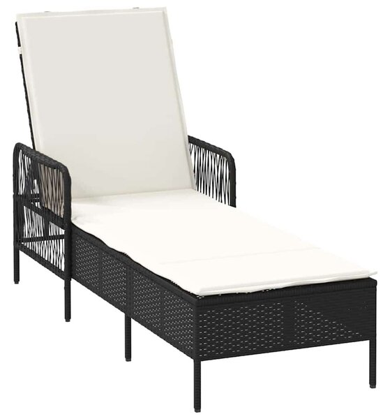 VidaXL Napozóágy párnával 1-személy Fekete 157 x 55 x 92cm polirattan