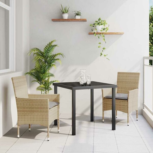 VidaXL Kert étkező szett párnával 3 pcs Bézs Poli rattan