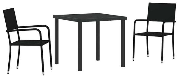VidaXL Kert étkező szett 3 pcs Fekete Poli rattan