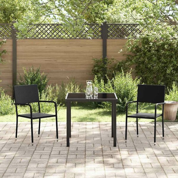 VidaXL Kert étkező szett 3 pcs Fekete Poli rattan