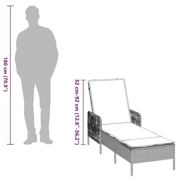 VidaXL Napozóágy párnával 1-személy Szürke 157 x 55 x 92cm polirattan