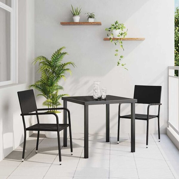 VidaXL Kert étkező szett 3 pcs Fekete Poli rattan