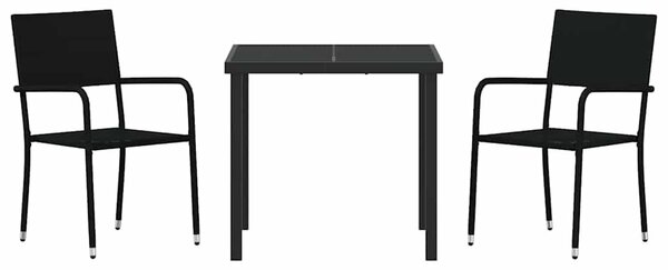 VidaXL Kert étkező szett 3 pcs Fekete Poli rattan