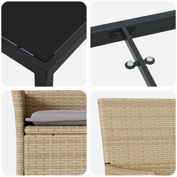 VidaXL Kert étkező szett párnával 3 pcs Bézs Poli rattan
