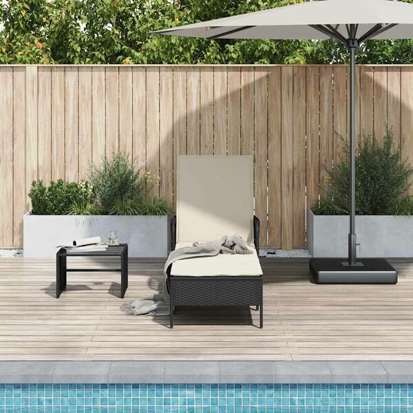 VidaXL Napozóágy párnával 1-személy Fekete 157 x 55 x 92cm polirattan