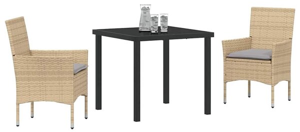 VidaXL Kert étkező szett párnával 3 pcs Bézs Poli rattan