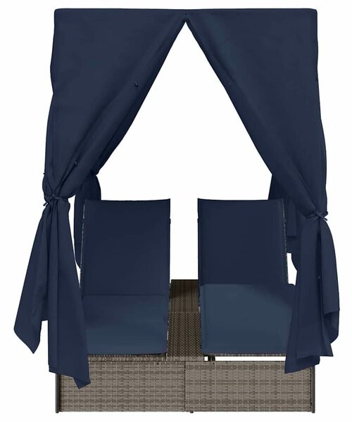 VidaXL Dupla napozóágy Állítható Fekete 205 x 129 x 200 cm polirattan