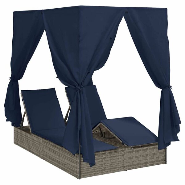 VidaXL Dupla napozóágy Állítható Fekete 205 x 129 x 200 cm polirattan