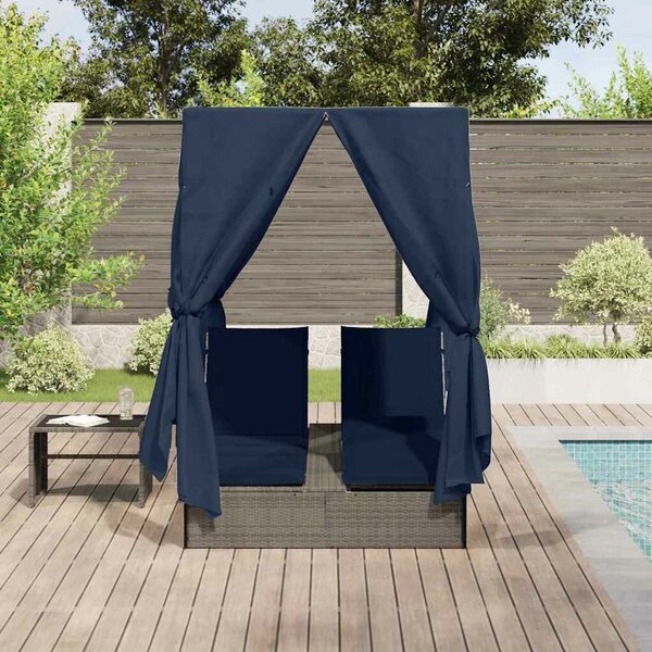 VidaXL Dupla napozóágy Állítható Fekete 205 x 129 x 200 cm polirattan